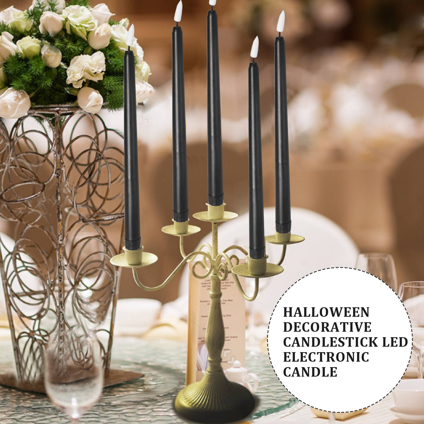 Pack of 6 Black LED Birthday Candles Yellow Flameless Flickering