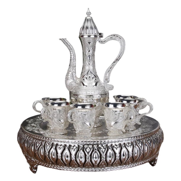 Webware Weecup 8 PCS Estilo Vintage Decantador De Vino Conjunto De Vino Con Tazas Y Bandeja De Plata Plata Magideal Webware Weecup