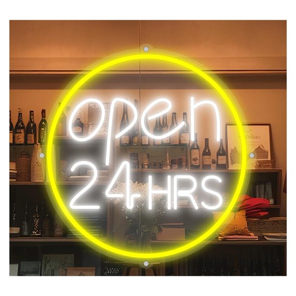 Letrero De Neón LED "Abierto Las 24 Horas" Para Pared, Ideal Para Decorar Negocios, Cafeterías, Bares, Restaurantes, Tiendas O Escaparates 43cm