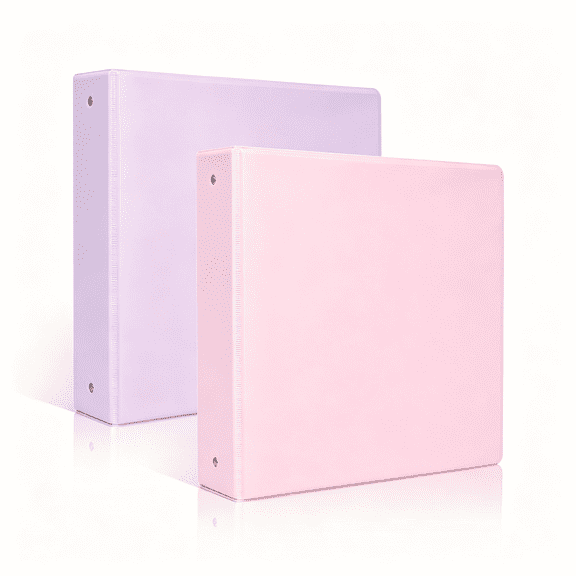 CCOCC 3 Ring Binder 2 Pack,2 Inch Clear View Binders with 2 Interior Pockets（Fit 8.5X11 Inches,Round Ring Binder for Office&School Supplies Organize,Pink&Purple