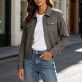 thumbnail image 4 of Xinoom Women Cropped Trucker Jacket, Point Collar Snap‑Button Front Coat with Flap Chest Pockets, Long Sleeve Relaxed Fit Casual Street‑Style Outerwear Gray,M, 4 of 9