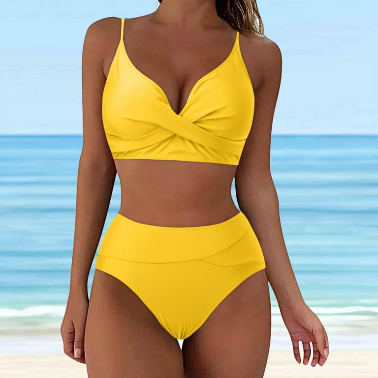 Cathalem Bathing Suit 2 Piece Bikini Set for Women Two Piece  Swimsuits(Yellow,XL)