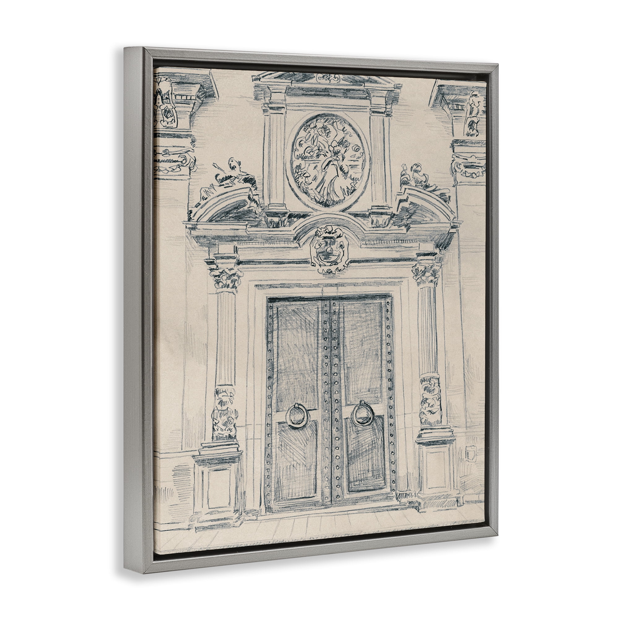 Stupell Industries Detailed Architecture Scene Town & City Drawing Gray Floater Framed Art Print Wall Art, 25 x 31