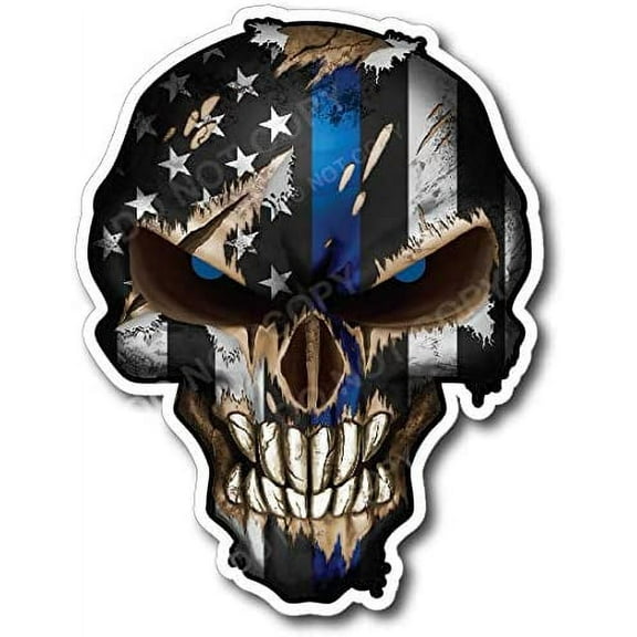 4 Pack Thin Blue LINE Skull American Flag Police Officer Blue Lives Matter Sniper Vinyl Decal Stickers Car Truck Sniper Marines Army Navy Military Graphic