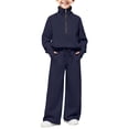 thumbnail image 6 of UACY Half Zip 2 Piece Sweatsuits for Girls Mock Neck Sweatshirts Wide Leg Sweatpants Set Thumbhole Tracksuit (Navy, 5-6 Years), 6 of 10