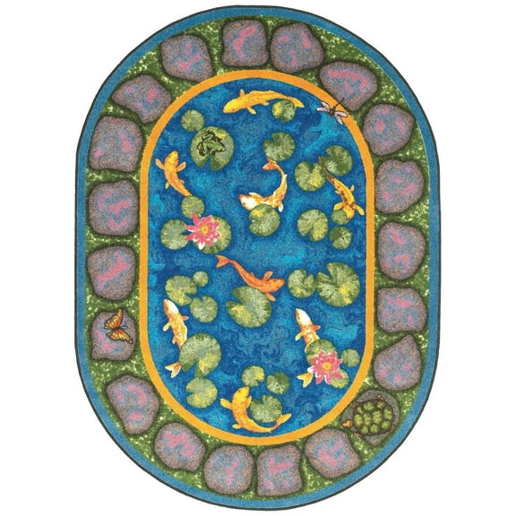 Joy Carpets Kid Essentials Maria's Garden 3'10" x 5'4" Oval Area Rug in Color Multi