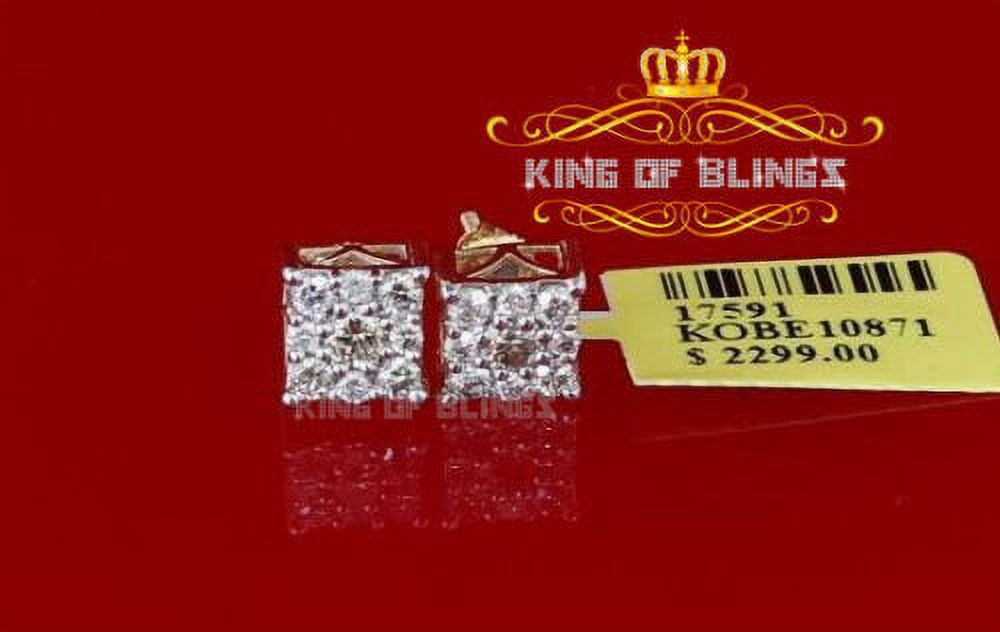 King of Bling's 10K Real Yellow Gold Real Diamond 0.75CT Men's/Women's Stud Square Earring