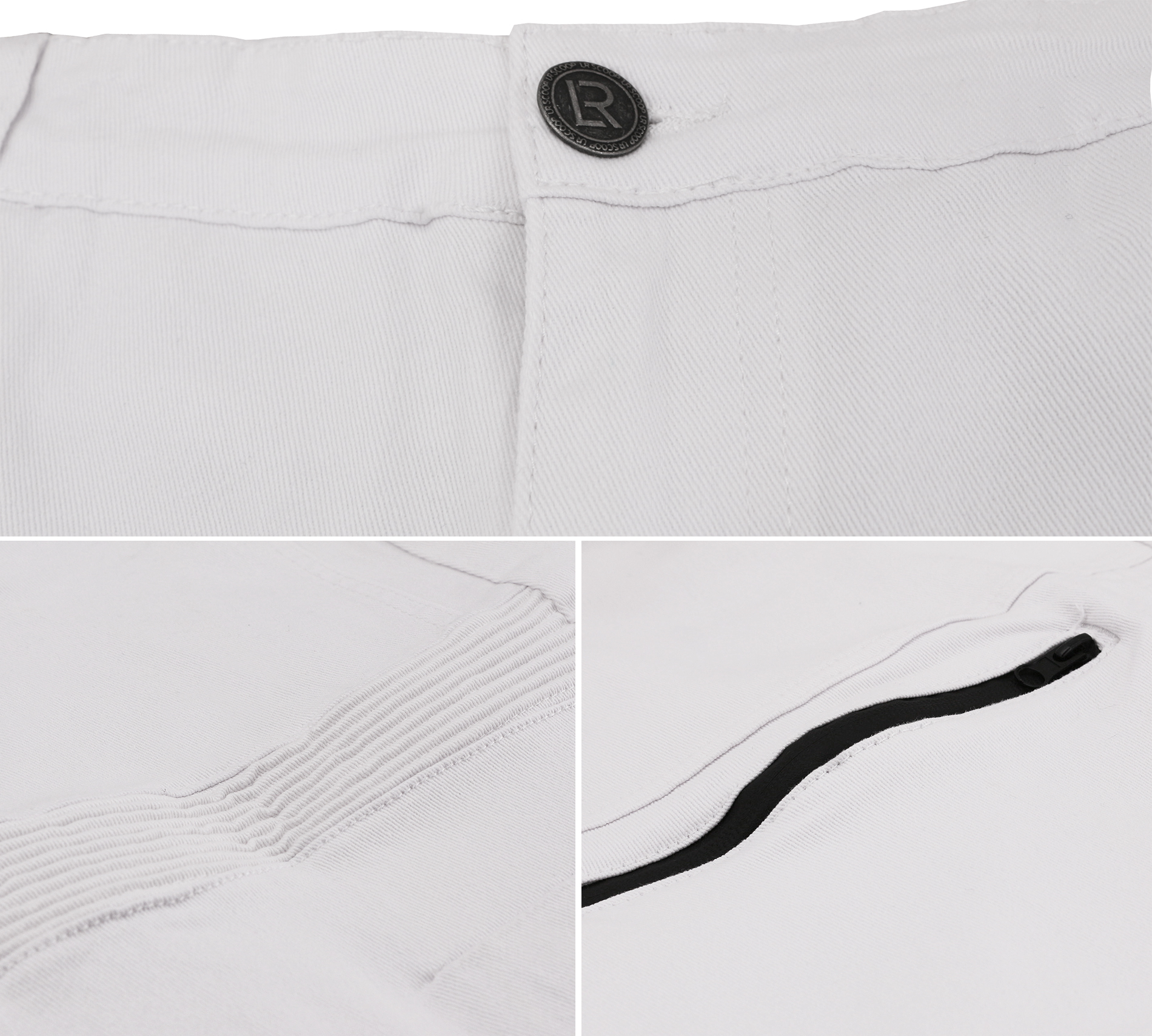 LR Scoop Men's Casual Stretch Denim Pants Moto Quilt Zipper Fashion Solid Jeans (White, 50x32) - image 3 of 3