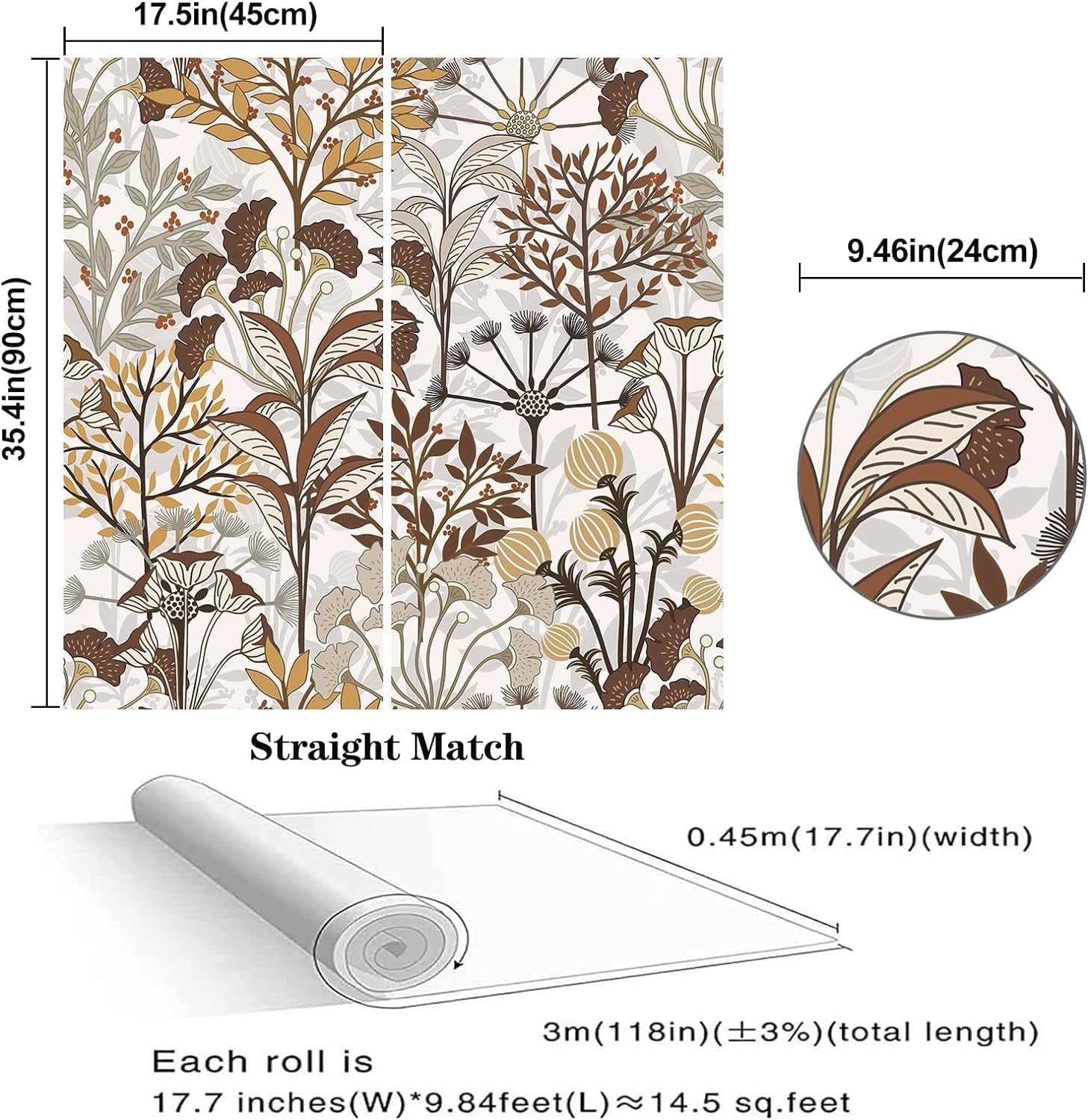 (4 pack) Abyssaly 17.7"×118" Peel and Stick Floral Wallpaper Removable Wallpaper Self-adhesive Vinyl Wallpaper for Wall Decoration, Home Renovation Covering Antique Furniture