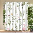 thumbnail image 2 of Sage Green Floral Shower Curtain, Watercolor Flower Leaves Plant Shower Curtain Set Wildflower Modern White Fabric Shower Curtain for Bathroom Decor Waterproof with Hooks 72x72 Inch, 2 of 6