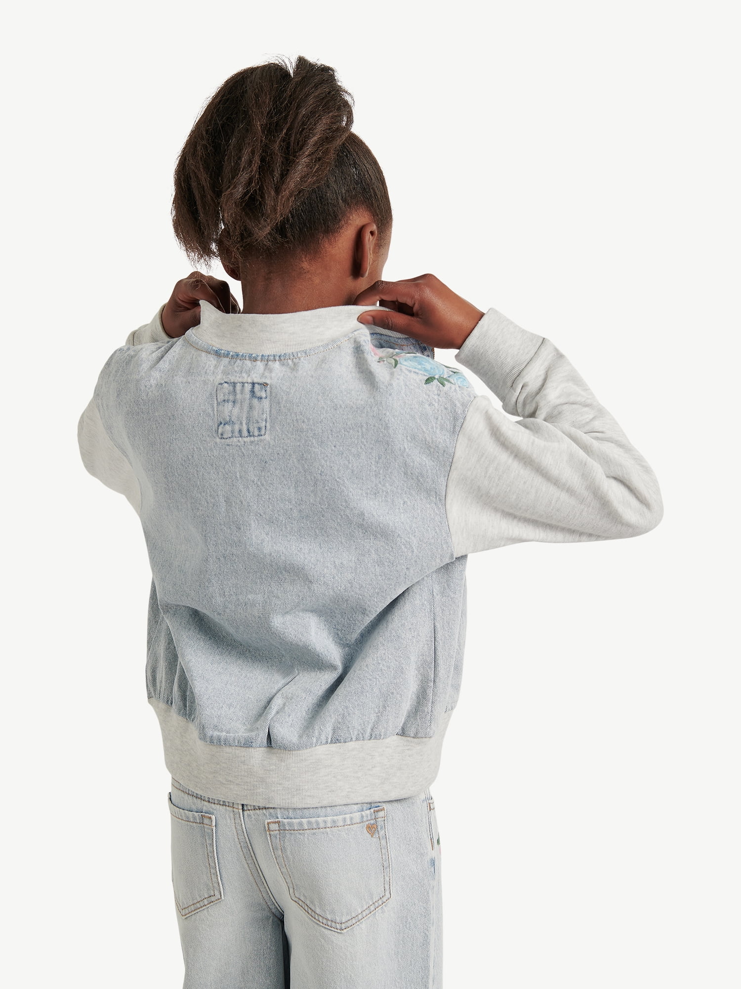 Justice Girls Denim Embroidered Bomber Jacket, Sizes XS - XLP