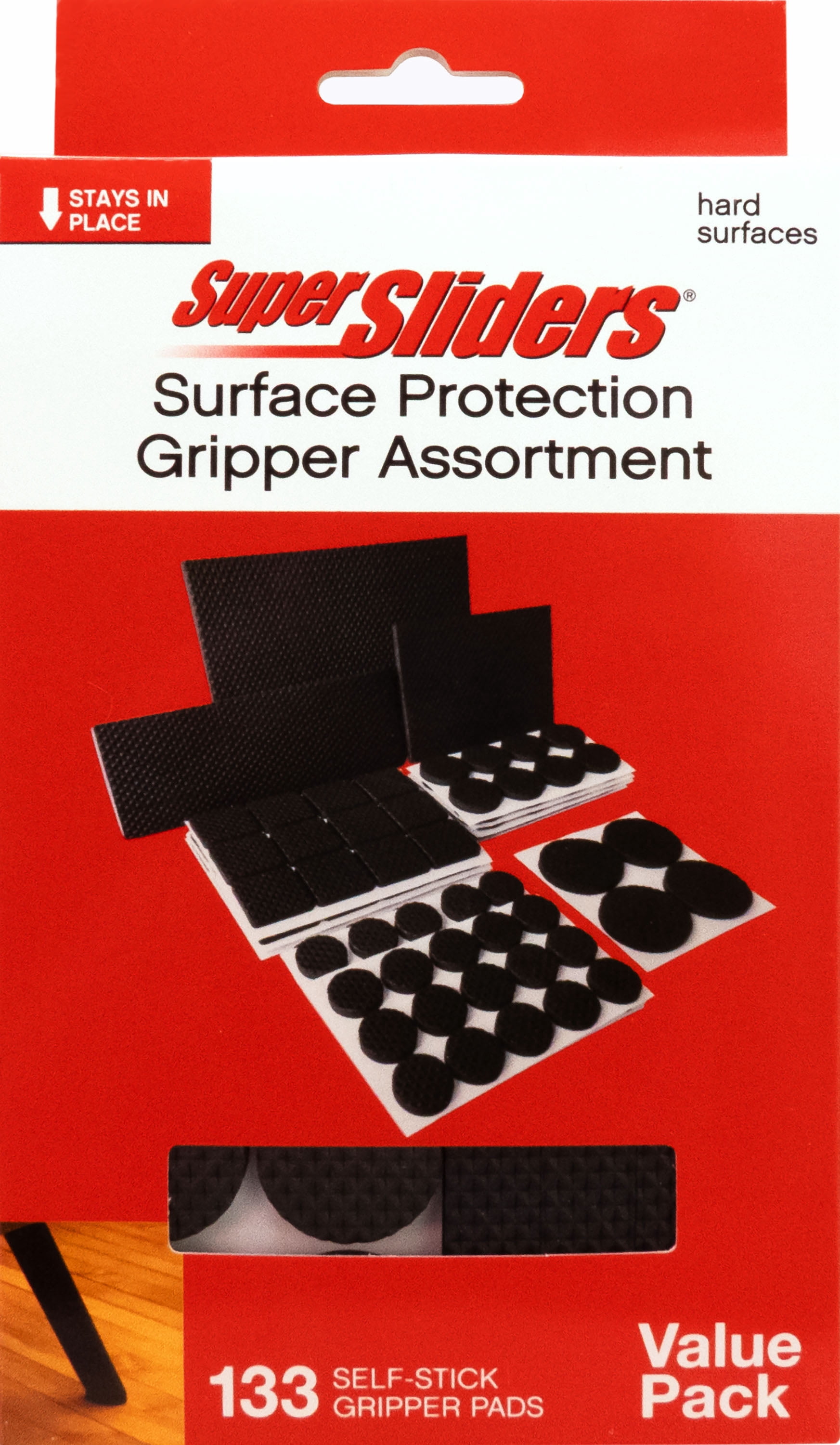 Super Sliders Non-Slip Furniture Gripper Pads, Peel and Stick, 133 Pack, Assorted Sizes, Black