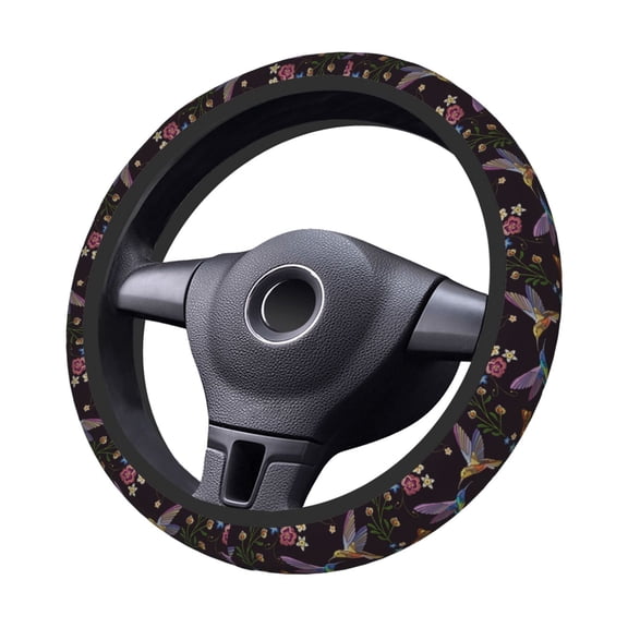 Kdxio Humming Bird And Tropical Flowers Print Elastic Stretch Steering Wheel Cover,Auto Steering Wheel Cover,15 Inch Anti-Slip,Warm in Winter and Cool in Summer,Fit Suvs,Vans Cars,Trucks