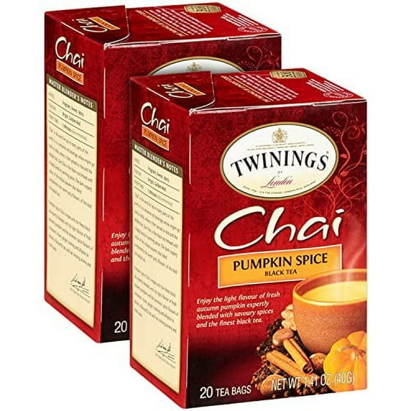 Twinings, Chai Black Tea, Pumpkin Spice, 20 Tea Bags, 1.41 oz Pack of 2