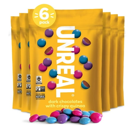 UNREAL Dark Chocolate & Crispy Quinoa Gems | Certified Vegan Fair Trade Non-GMO | Made with Gluten-Free Ingredients and Colors from Nature | No Sugar Alcohols or Soy | 6 Bags