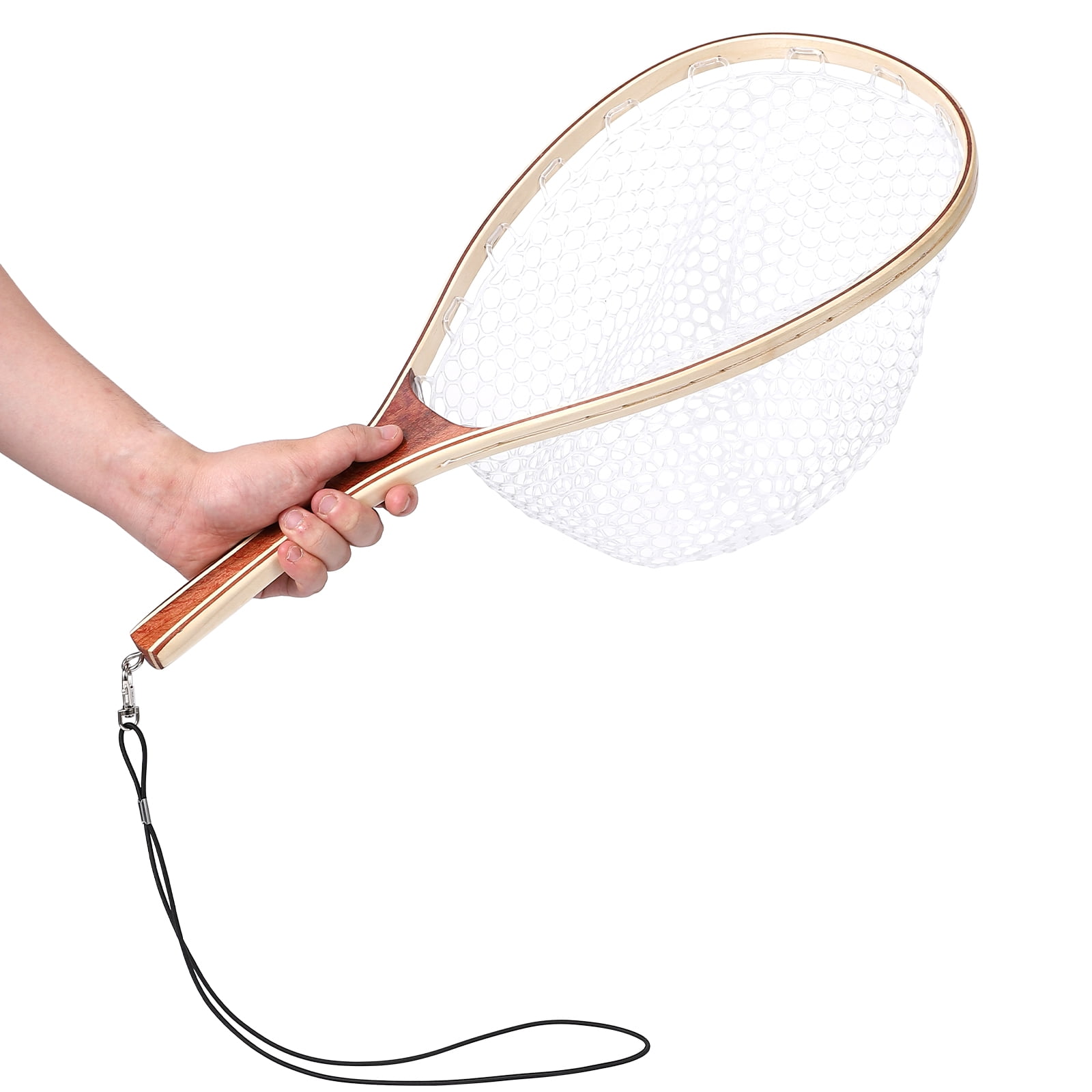Fly Fishing Net, Soft Rubber Mesh Landing Nets for Fishing, Wooden Frame Catch and Release Net, Trout Fishing Nets with Handle, Fly Fishing Accessories for River, Lake and Stream