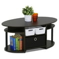 Furinno JAYA Simple Design Oval Coffee Table with Bin, Walnut
