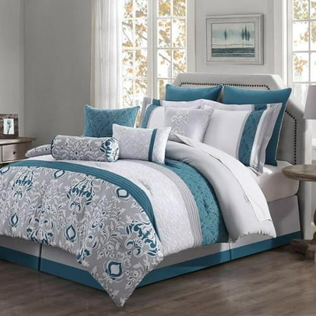 chloe 10 piece reversible comforter set teal gray ivory chloe 10 piece reversible comforter set teal gray ivory