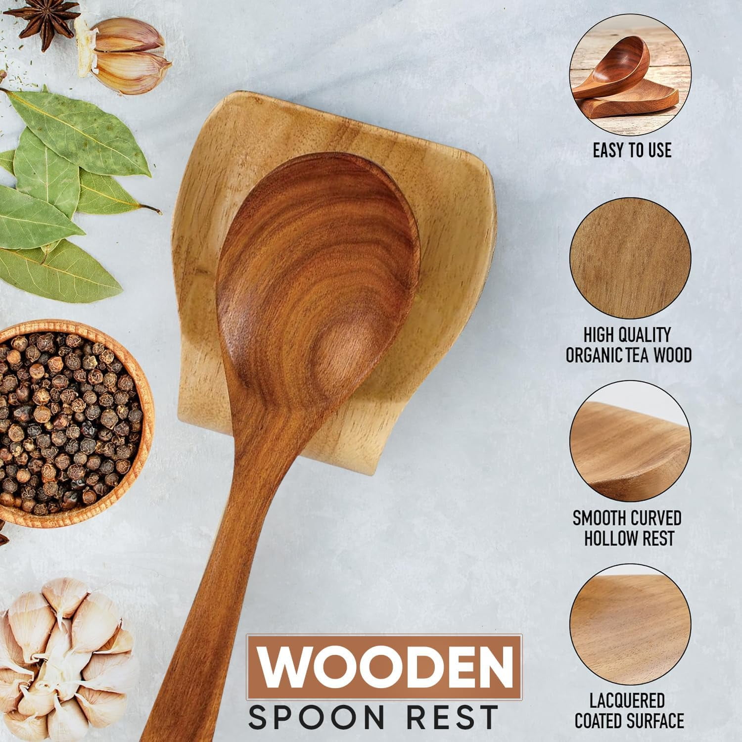 Herlig 10 Piece Teak Wood Cooking Utensil Set  Kitchen Cookware Tools with Spatula, Spoon, Fork