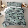 thumbnail image 2 of Feelyou Camo Green Star Dinosaur Silhouette Quilt King for Boys Girls, Prehistoric Wildlife King Coverlet Set, Green, 3-Piece, 2 of 7