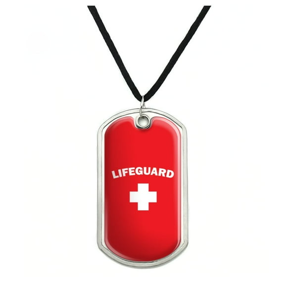 Lifeguard Red and White Military Dog Tag Pendant Necklace with Cord