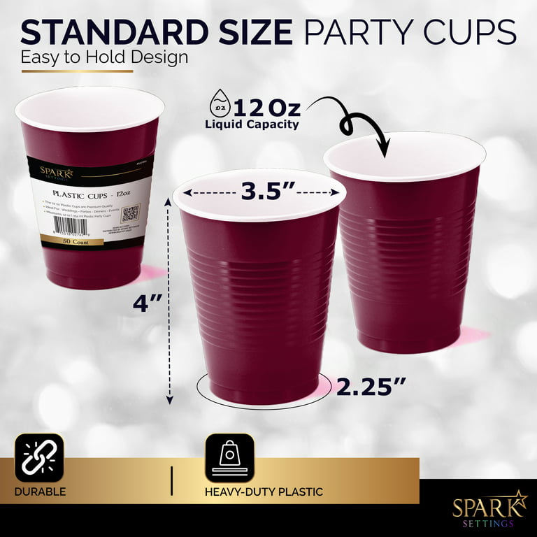 Disposable Plastic Cups, Burgundy Colored Plastic Cups, 12-Ounce Plastic  Party Cups, Strong and Sturdy Disposable Cups for Party, Wedding,  Christmas