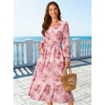 thumbnail image 5 of DARING DIVA Long Sleeve Floral V Neck Boho Chiffon Midi Dress S Pink, 5 of 8