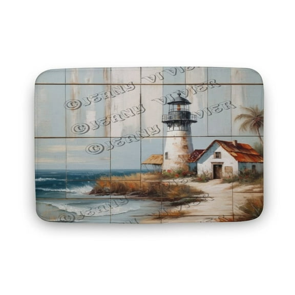 Beach House Pattern Bath Mat,Plush Bathroom Decor Mat with Non Slip Backing,Bath Rugs for Bathroom, Great for Bath, Shower, Bedroom, Kitchen, Office or Door Mats 16"x24"