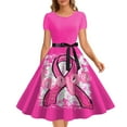 thumbnail image 3 of Lolmot Breast Cancer Rockabilly Dress for Women Pink Ribbon Print Short Sleeve Round Neck Cocktail Swing Dress Cancer Fight Awareness Flowy Dress, 3 of 3