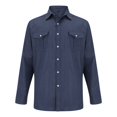 thumbnail image 6 of Men’s Long Sleeve Denim Shirt Jacket Lapel Solid Color Casual Spring Fall Top, 6 of 8