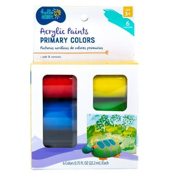 Hello Hobby Primary Acrylic Paint Jars, 6 Primary Colors