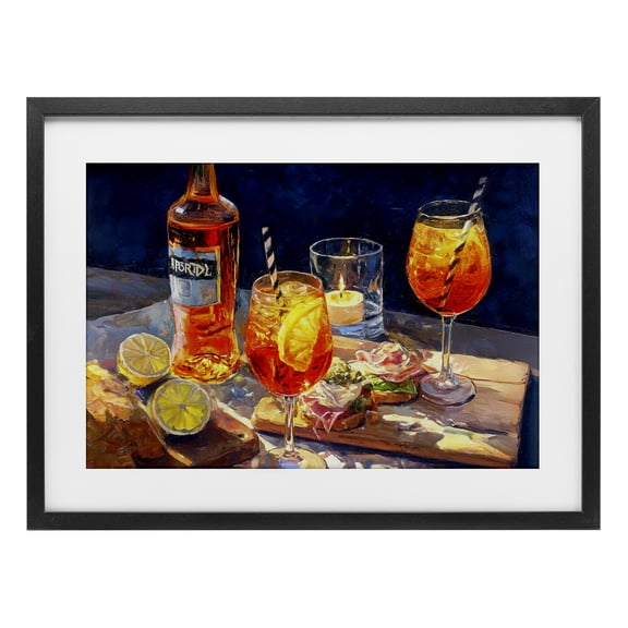 Sprits Table Still Life Black Framed Print Under Glass, design by Ziwei Li