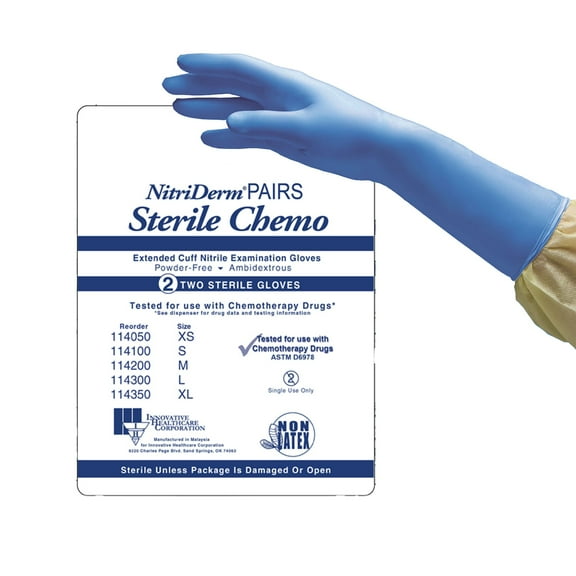 NitriDerm EC Disposable Sterile Pair Nitrile Exam Glove Extended Cuff Length MEDIUM 114200 50 per Box