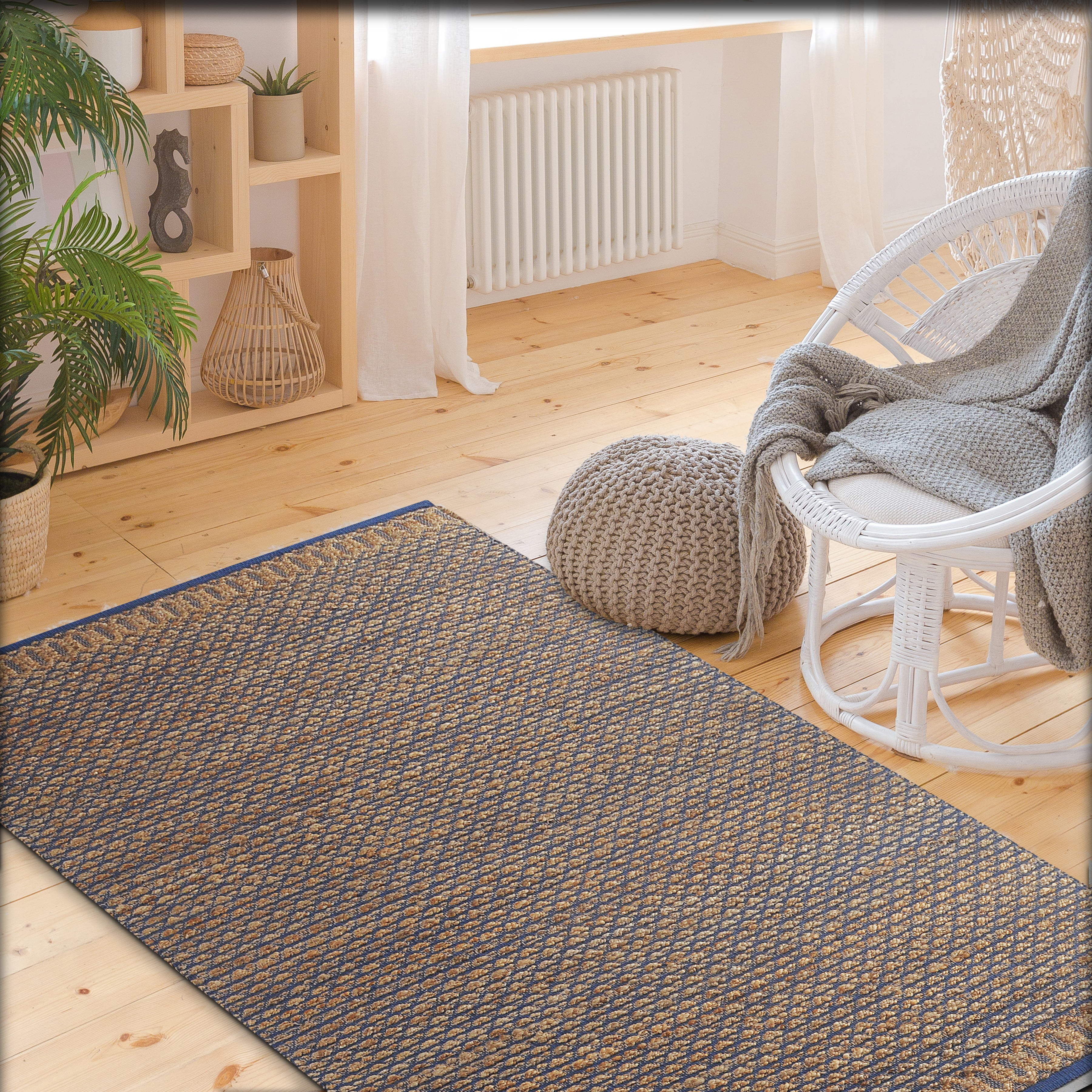 Woven Paths Ollie 7'9" x 9'9" Brown/Blue Striped Geometric Braided Jute Indoor Area Rug