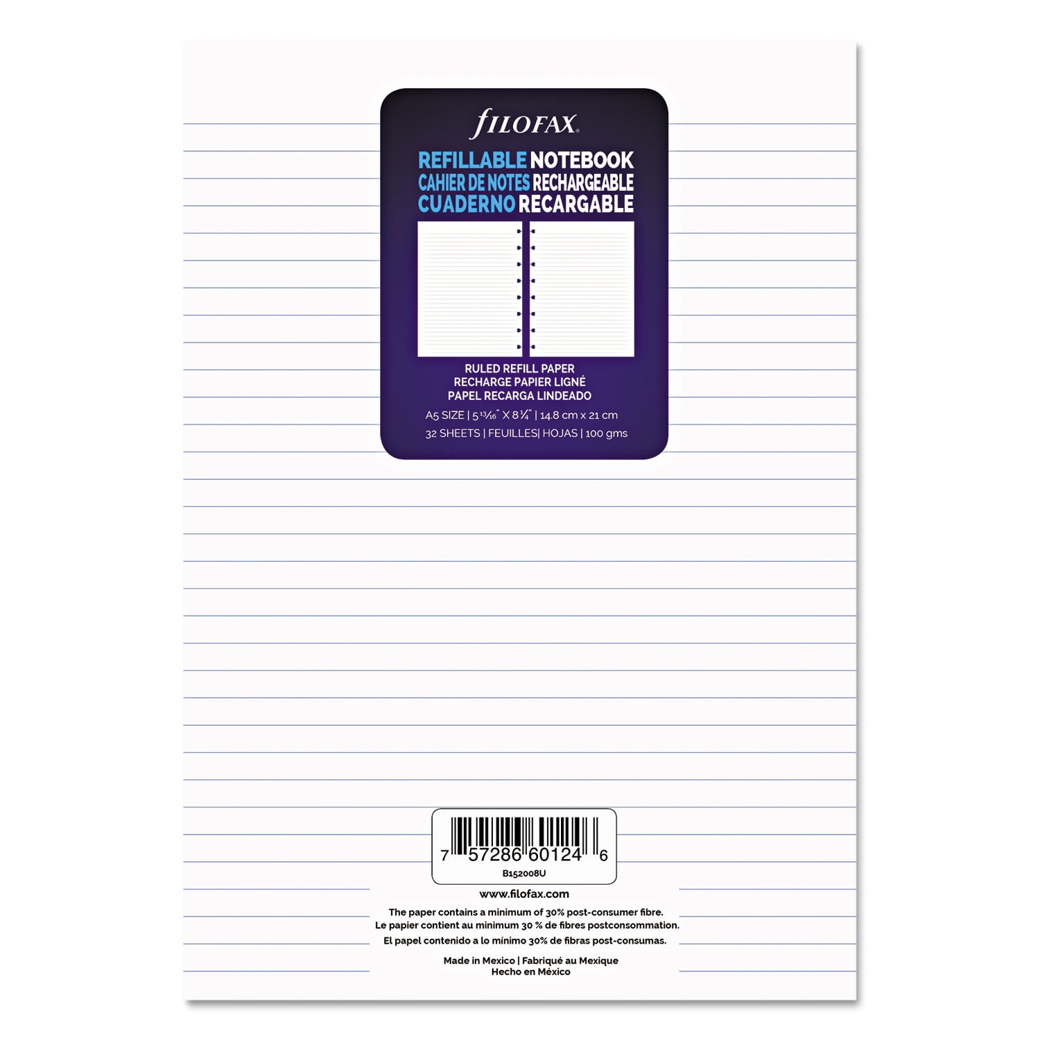 Filofax Personal Insert Plain White Note Paper Refill 132405 