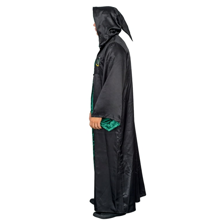 Harry Potter Slytherin Costume Black and Green Long Robe with Hood 