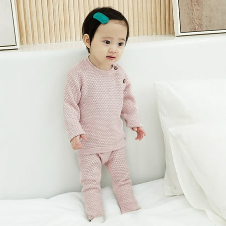 

EQWLJWE Newborn Baby Boys Girls Button Solid Knitted Tops+ Pants Pajamas Sleepwear Sets Boys Long-sleeved Tops Holiday Clearance