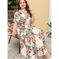 thumbnail image 6 of Women Plus Size Short Sleeve Dress Loose Summer Casual A-Line Flowy Midi Dresses Cream White 4XL, 6 of 8
