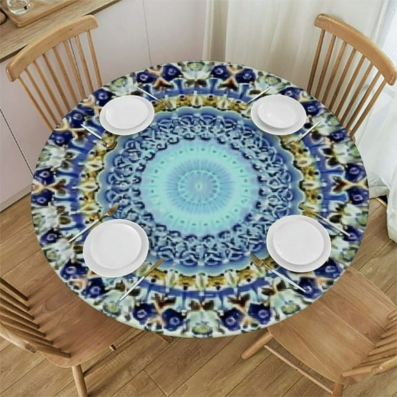 BANET Round Fitted Tablecloth with Elastic Round Outdoor Tablecloths Fitted Table Covers for Round Tables Waterproof Reusable Vinyl Table Cloth for Indoor and Outdoor 31"-35