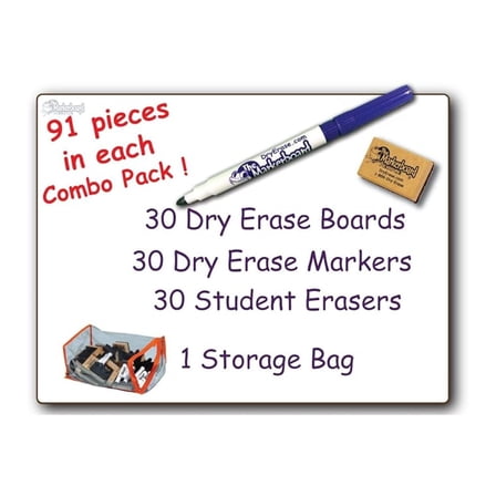 30 Student BLANK DRY ERASE BOARDS Combo Pack Double Sided, with Dry Erase Boards, Markers & Student Erasers, MC0912-30