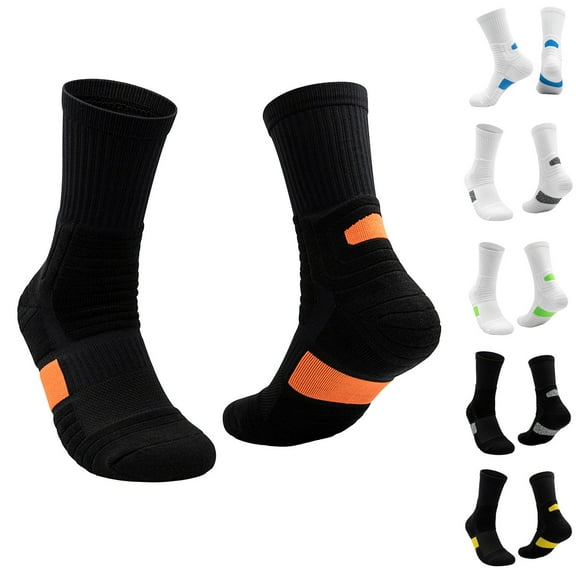 Kmdttou Men's Sport Color Block Comfortable Breathable Thickened Bottom Mid Length Socks Casual Soft Lightweight Quarter Socks