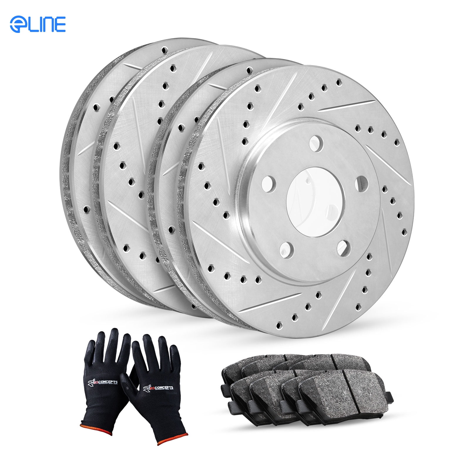 Front+Rear Drill Slot Brake Rotors Ceramic Pads For 2000-2004 Ford F150 4WD