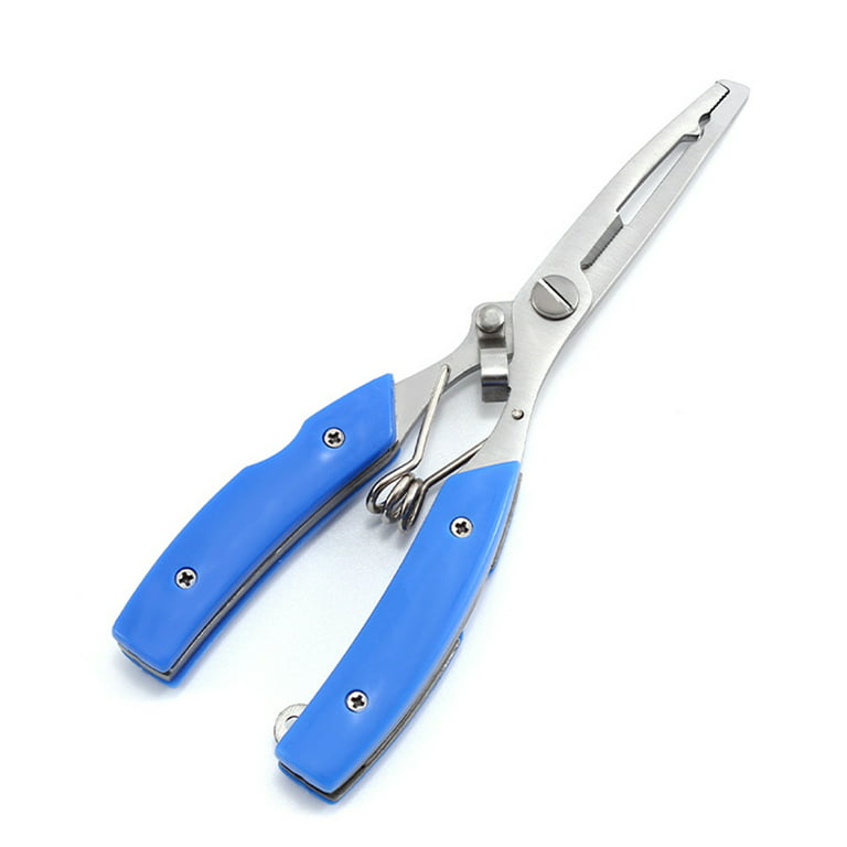 Multifunctional Fishing Pliers Stainless Steel Scissors Braid Cutters Split  Ring Pliers Hook Remover Outdoors Fishing Tools with Sheath and Lanyard-Blue  
