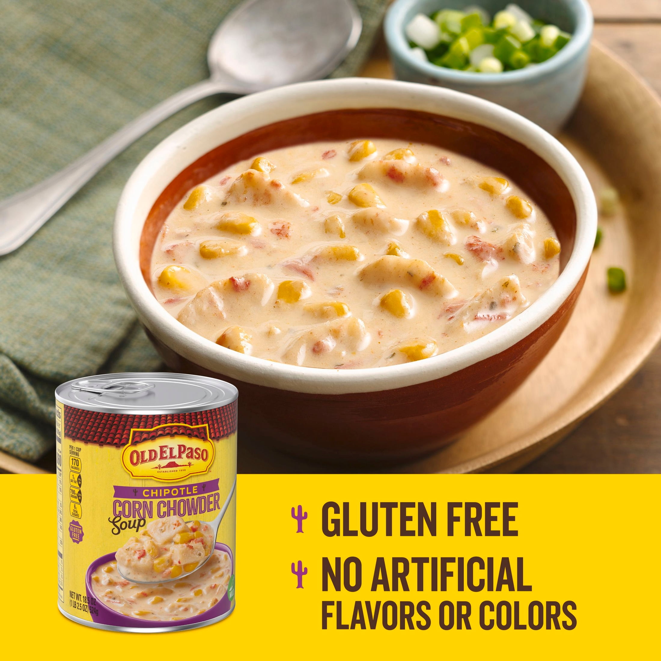 (4 pack) Old El Paso Chipotle Corn Chowder Soup, Ready to Serve Canned Soup, 18.5 oz