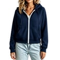 thumbnail image 4 of Turilly Women's Casual Full Zip Hoodie Drawstring Collared Long Sleeve Sweatshirt, Relaxed Fit Solid Color Loose Top with Pockets, 4 of 5
