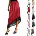 thumbnail image 2 of Fengactive Womens Satin Midi Skirt Elastic High Waist Asymmetrical Lace Trim Flowy Party Skirt, 2 of 6
