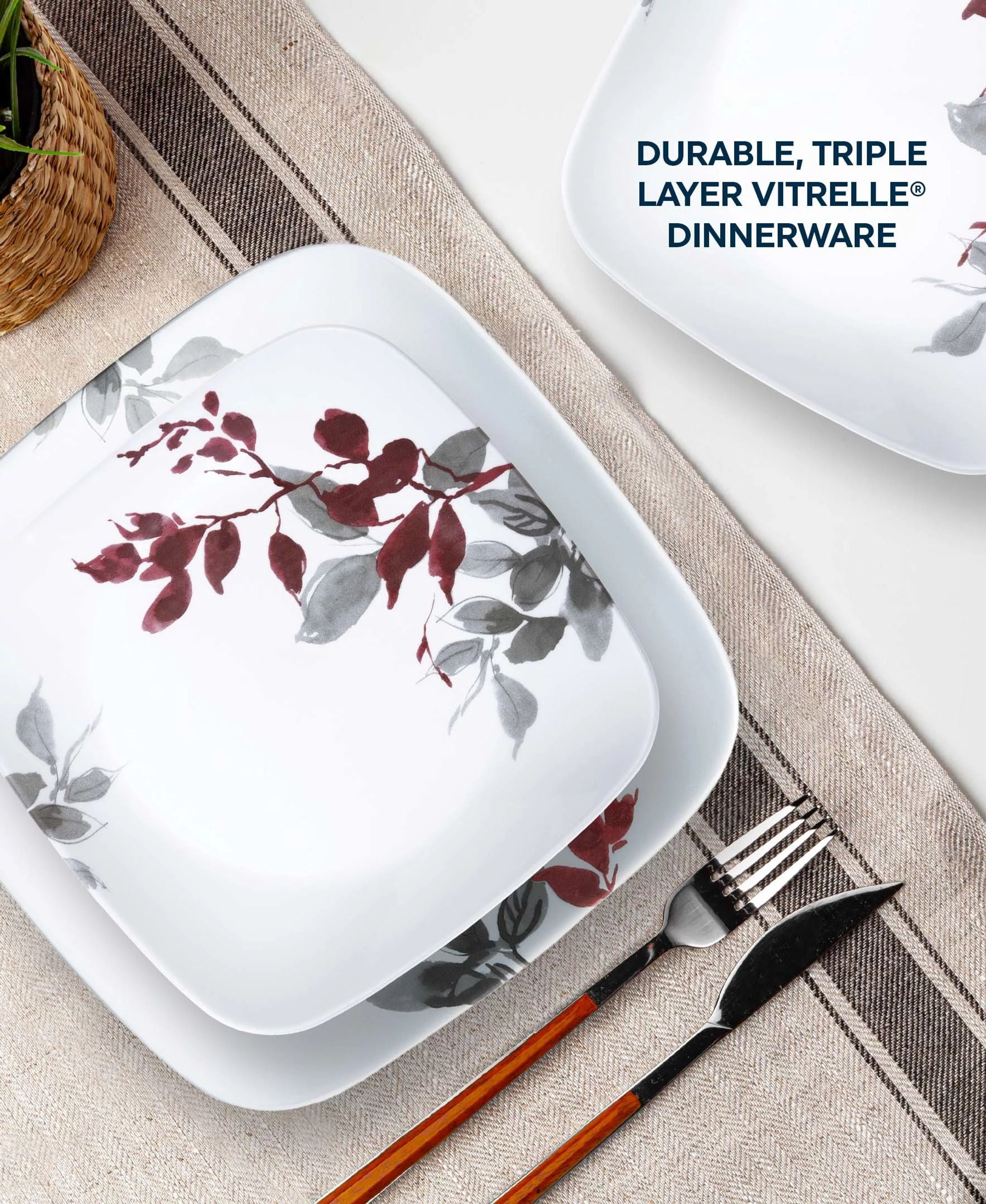 Corelle Kyoto Leaves 16-Piece Square Glass Dinnerware Set (Service for 4)