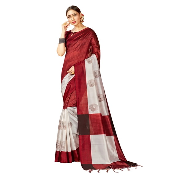 Sarees for Women Mysore Art Silk Printed Saree || Ethnic Gift Indian Traditional Wedding Sari with Unstitched Blouse