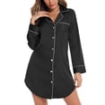 thumbnail image 3 of Mujer de manga larga nightshirt botón solapa diseño elástico agradable a la piel cómodo mujer sleepshirt suelta nightshirt, 3 of 7