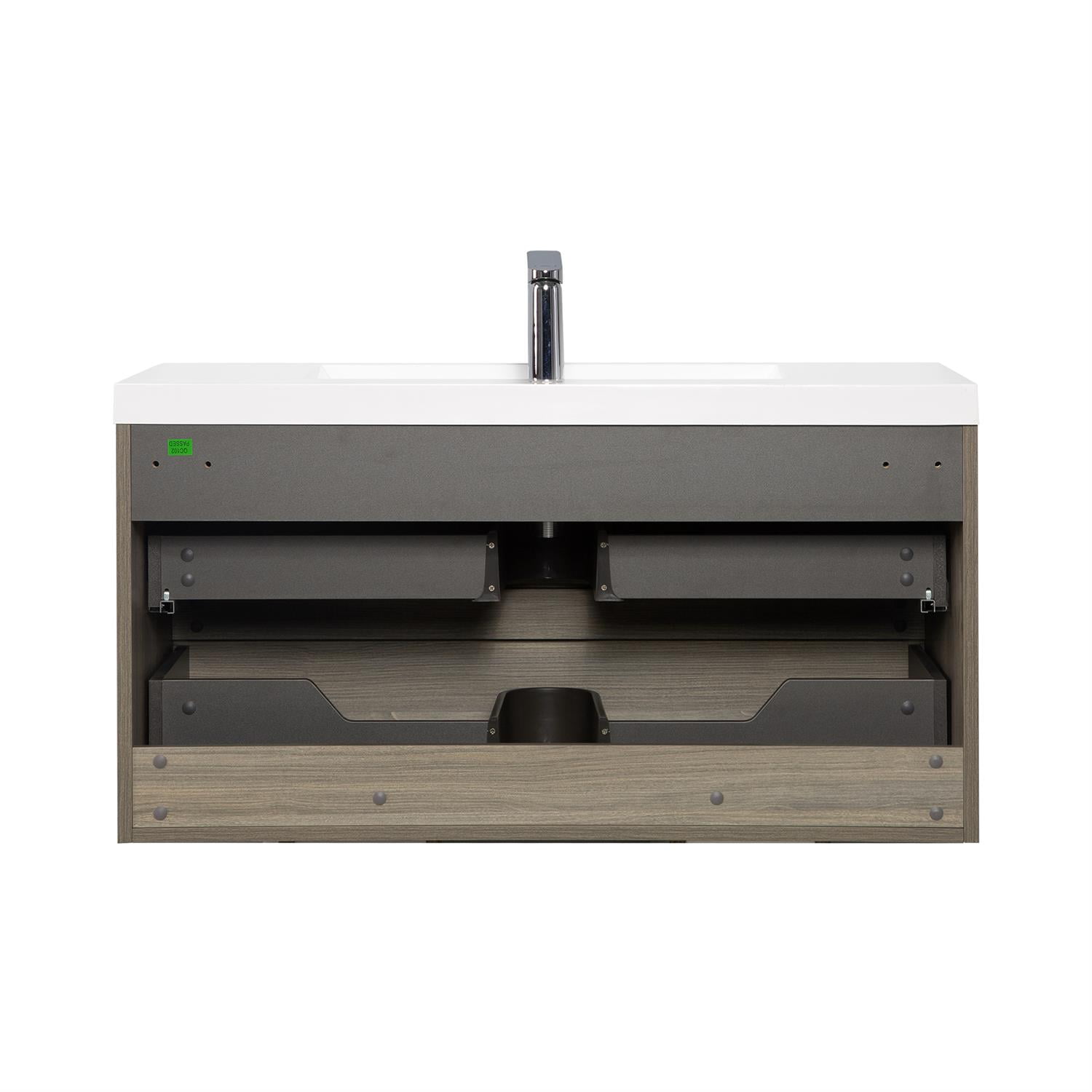 Demi Bonn 42" Floating Bathroom Vanity with Sink, Resin Top Basin and 2 Soft Close Drawers, Faucets and Drains Not Included, Gray